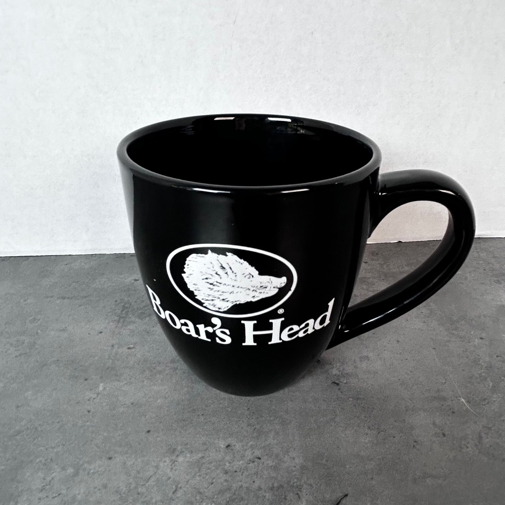 Boar's Head Coffee Mug Black Ceramic‎ Logo Tea Cup Deli Advertising EUC